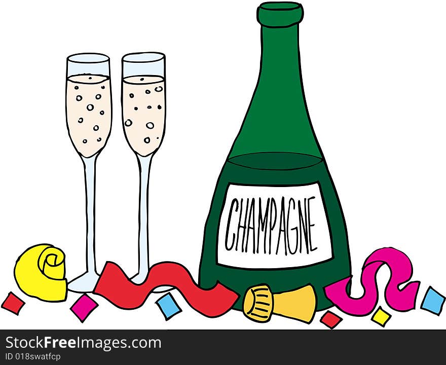 Champagne bottle and glasses