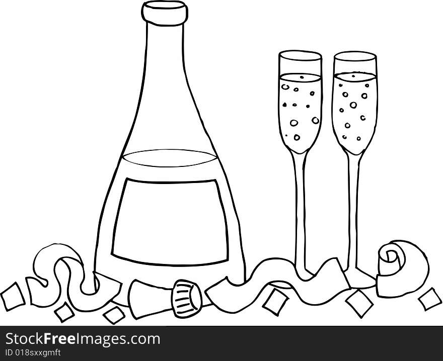 Champagne Bottle And Glasses