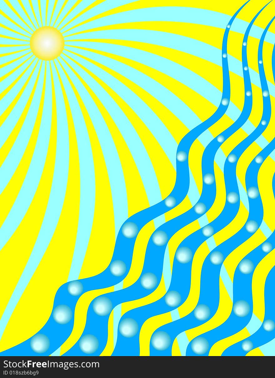 Abstract background with sun and sea.Vector illustration.