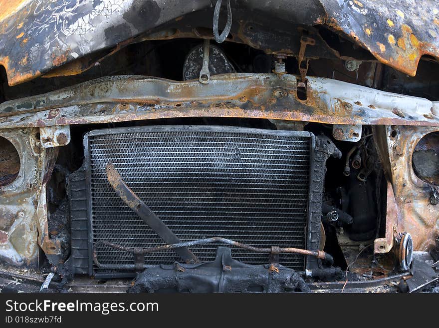 Burnt out engine of a van. Burnt out engine of a van.