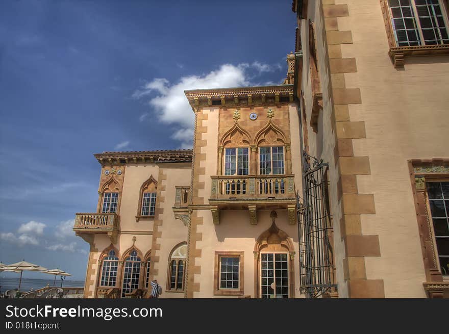 The southern facade of the Venetian-style Ringling Mansion. The southern facade of the Venetian-style Ringling Mansion