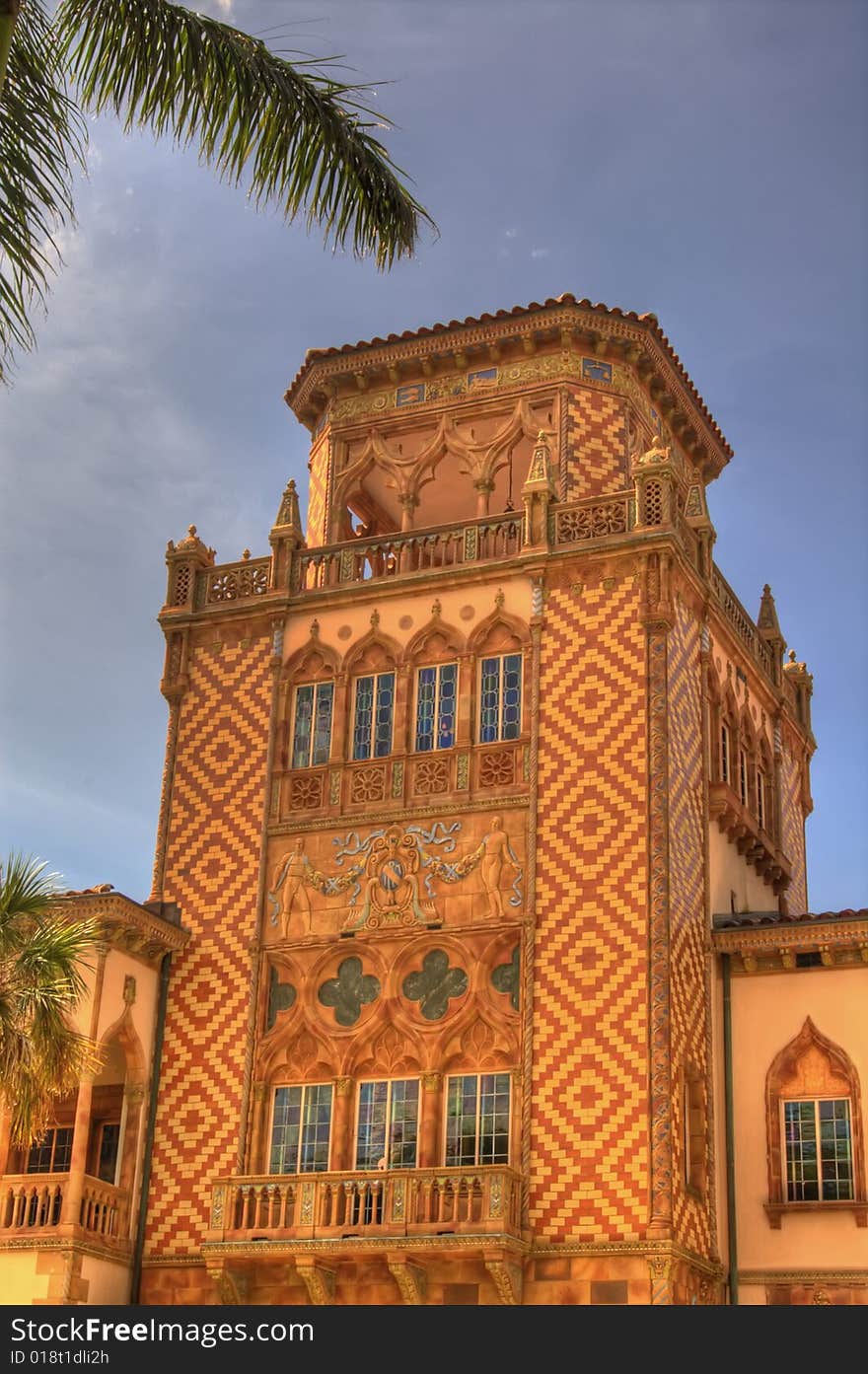 Ornate tower on a Venetian-style mansion. Ornate tower on a Venetian-style mansion