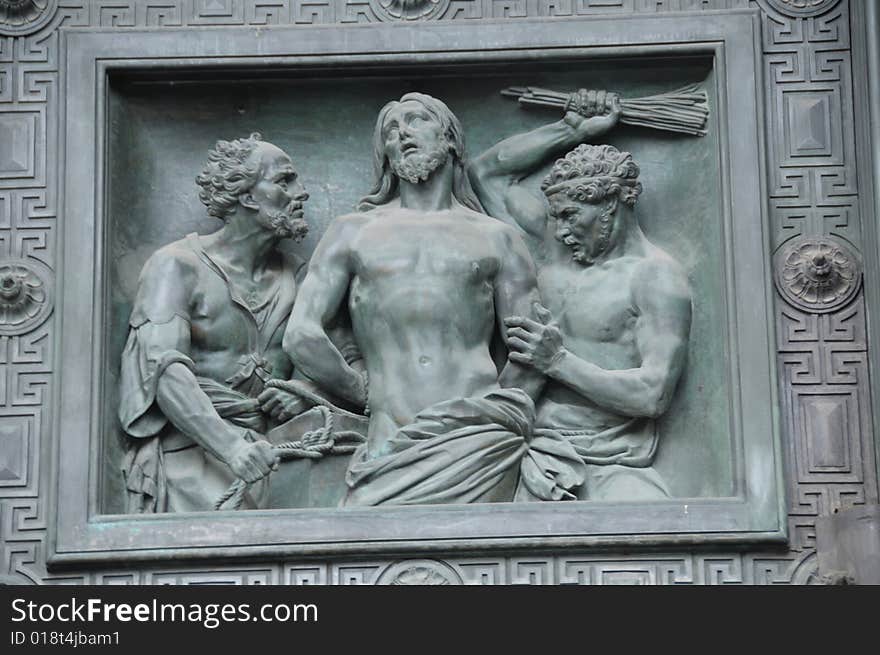 Fragment of doors of the Isakievsky cathedral in St.-Petersburg Russia