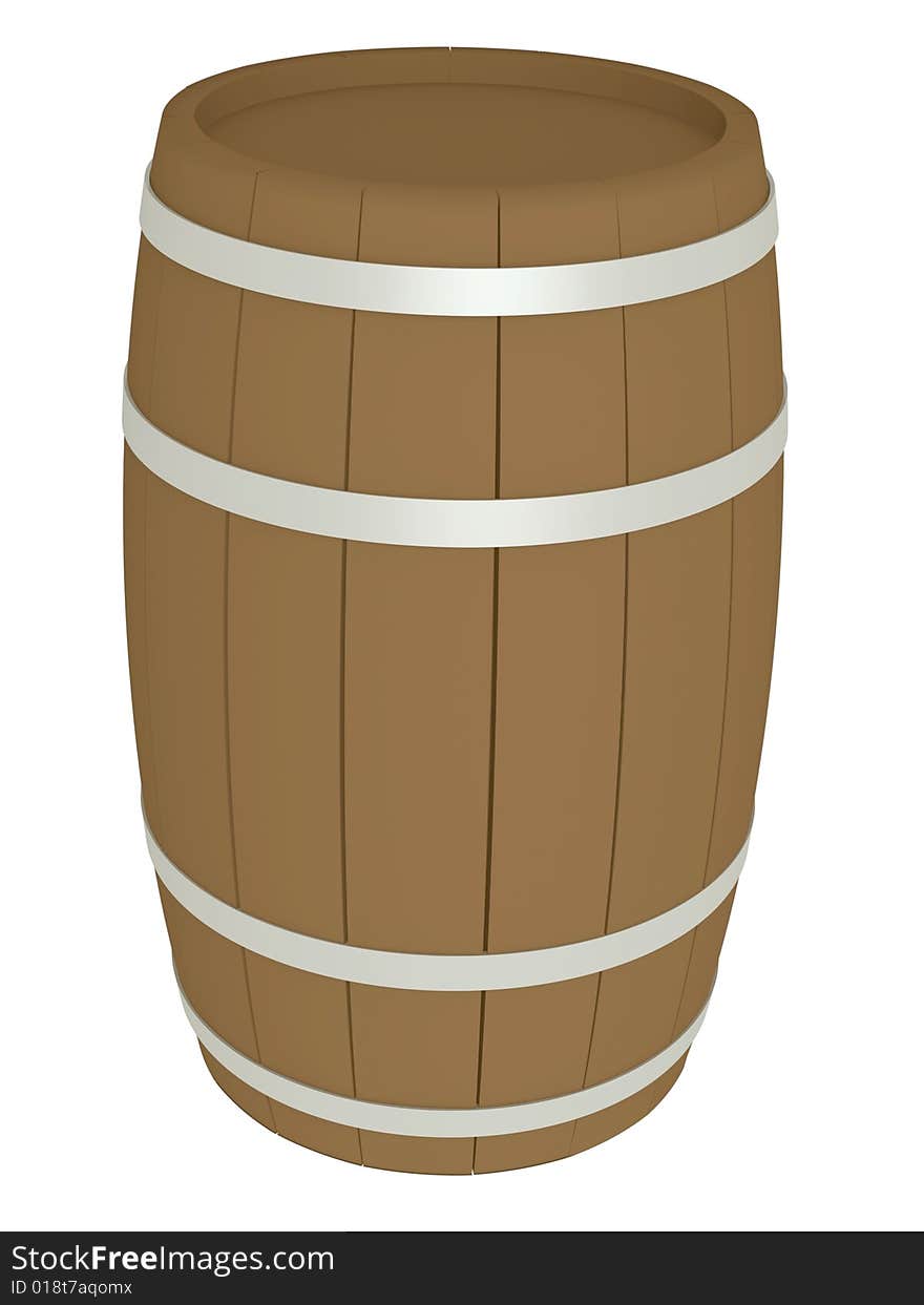 3D rendered closed wooden barrel