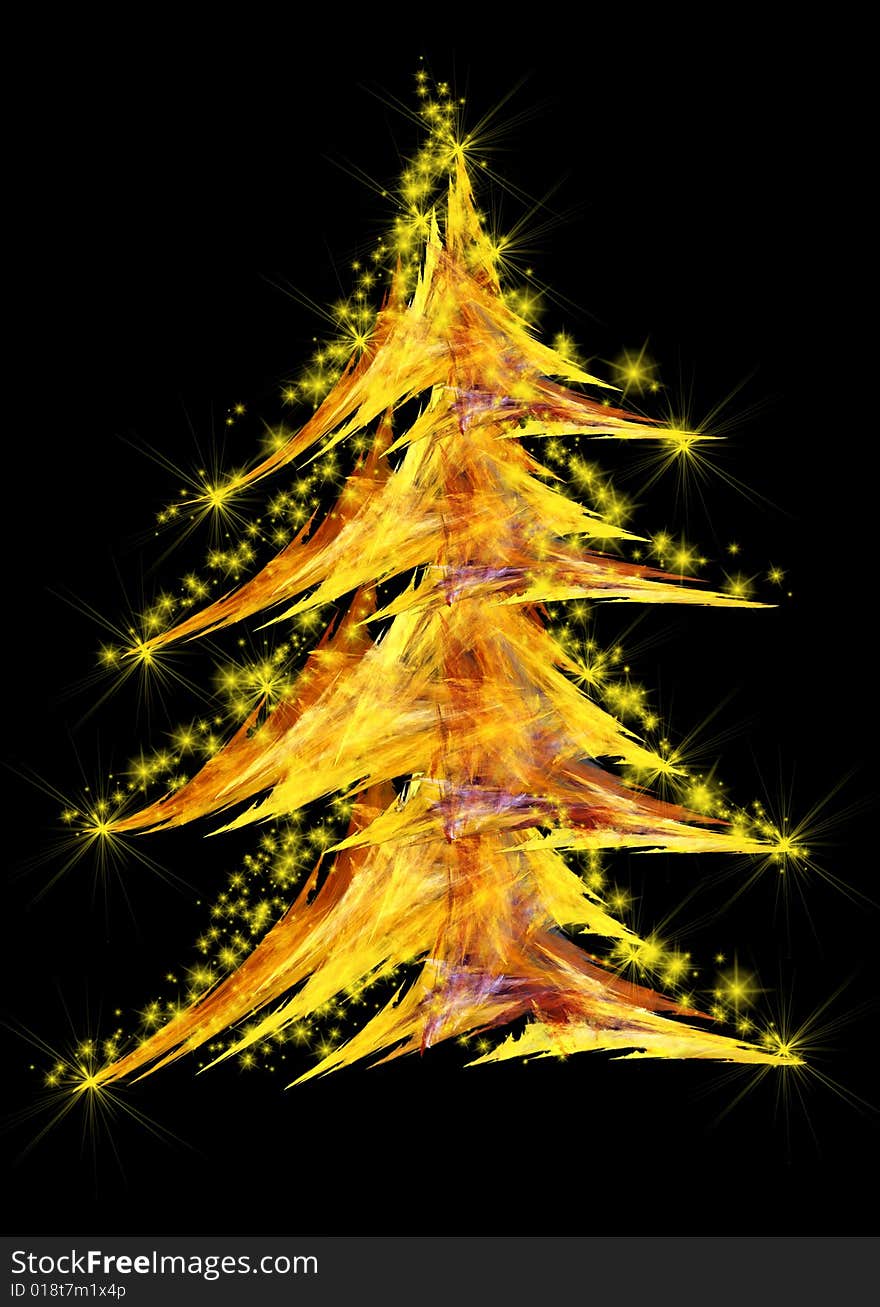 Abstract christmas tree in golden glowing light.