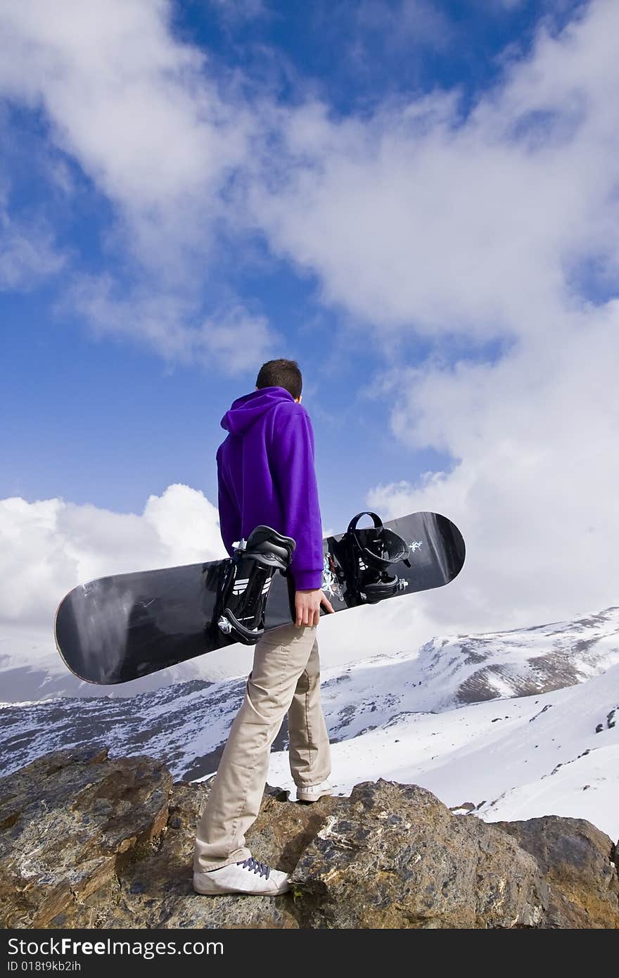 Snowboarder at the top of the hill