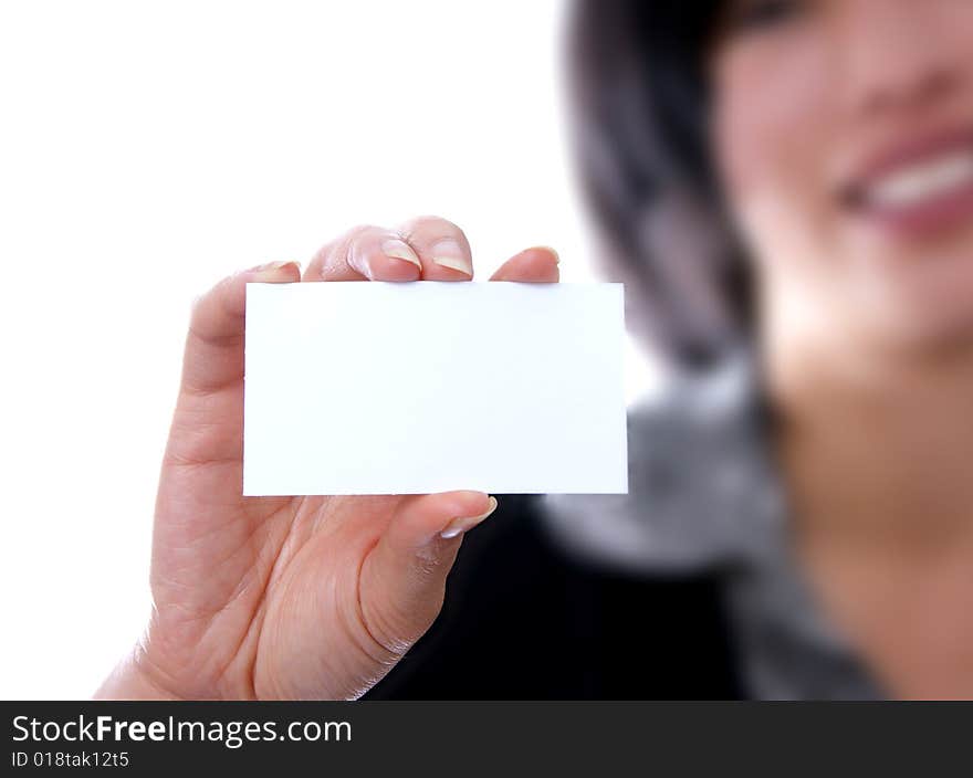 Female Holding Blank Card