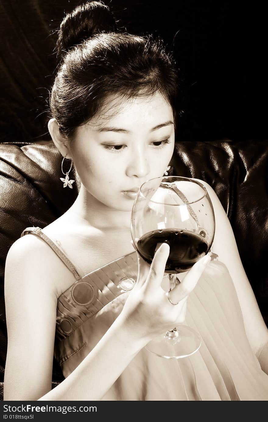 Girl and red wine