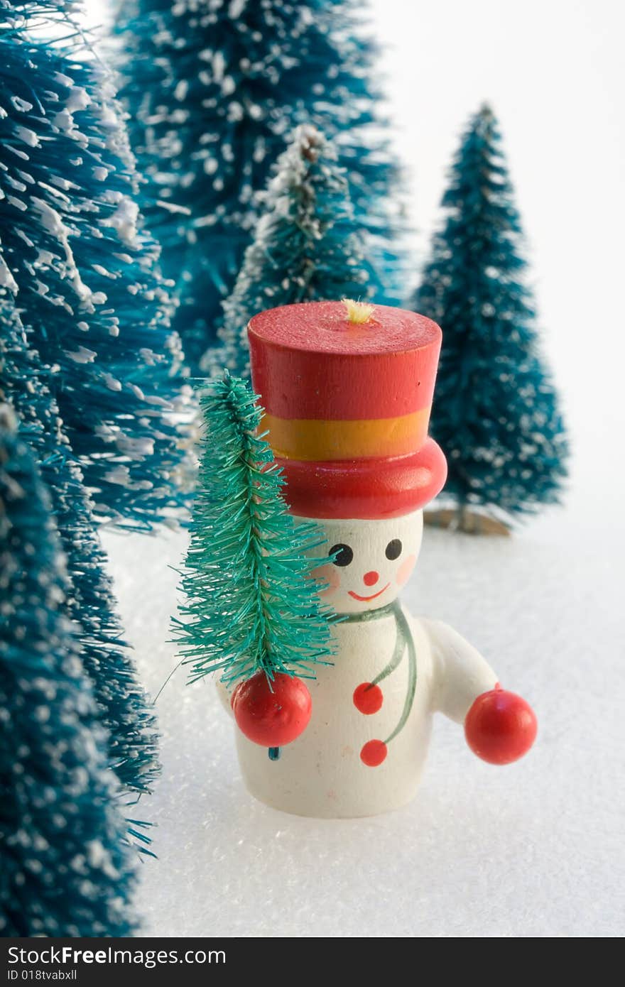 Snowman in Snowy Scene