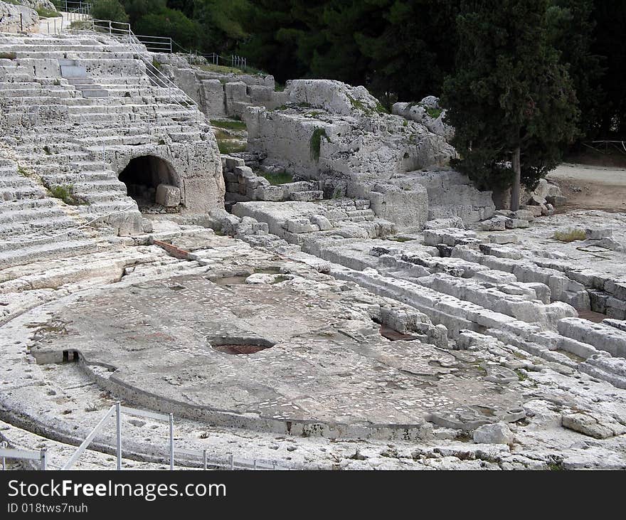 Sicily: Greek Theater Ancient Ruins At Syracusa