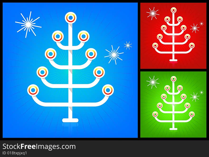 Stylized, modern Christmas Tree with radiating lines and reflection in 3 colors. Flexible, easy-edit file. Stylized, modern Christmas Tree with radiating lines and reflection in 3 colors. Flexible, easy-edit file