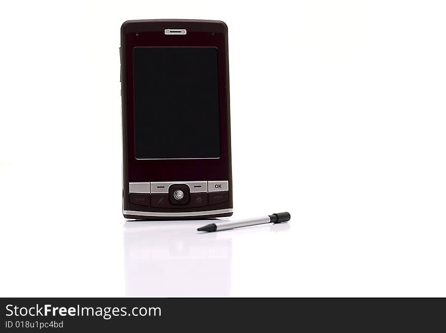 Personal portable computer with the stylus on a white background. Personal portable computer with the stylus on a white background