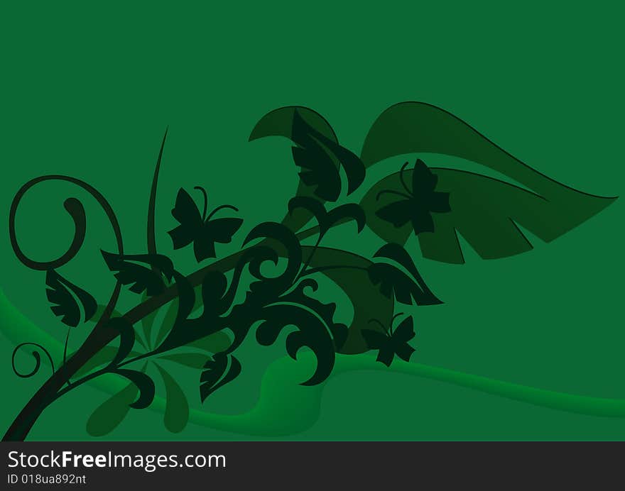 Design of a green floral background. Design of a green floral background