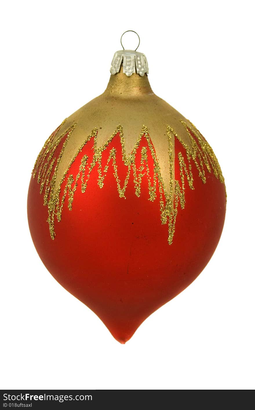 Red christmastree ornament with gold, isolated on white background. Red christmastree ornament with gold, isolated on white background