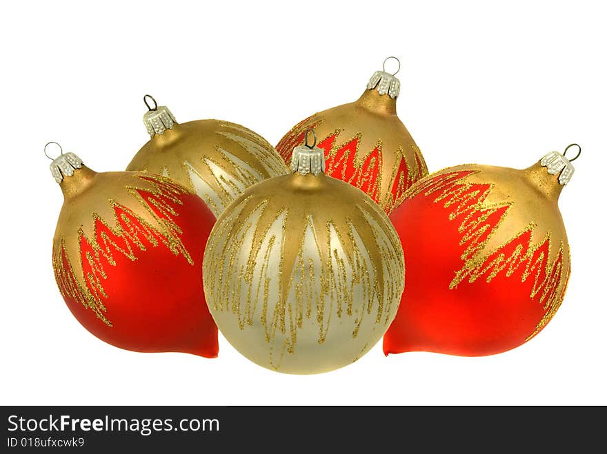 Isolated red and silver christmastree ornaments