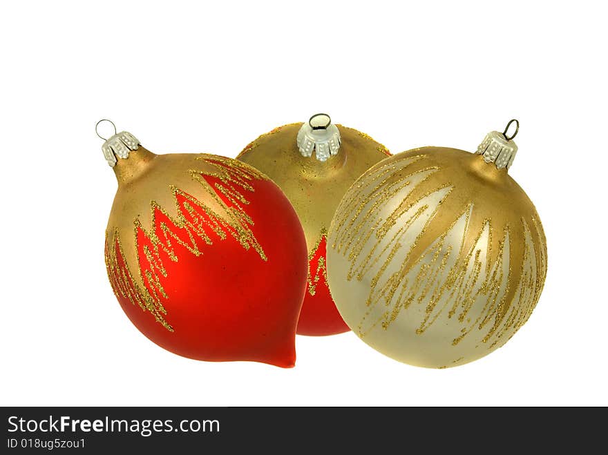 Isolated red and silver christmastree ornaments