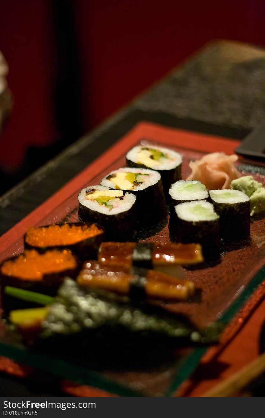 Sushi set in a restaurant