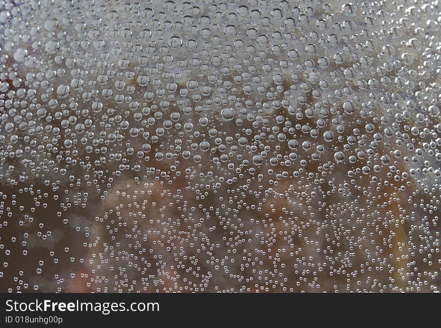 Closeup of water drops on a bottle