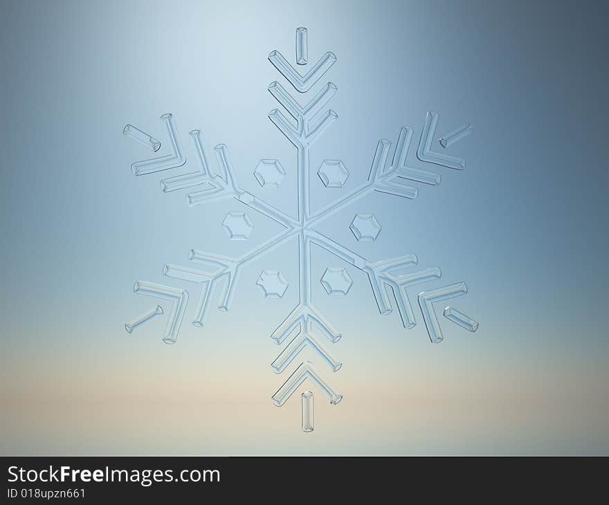 3D rendering of  snowflake on light blue background. 3D rendering of  snowflake on light blue background