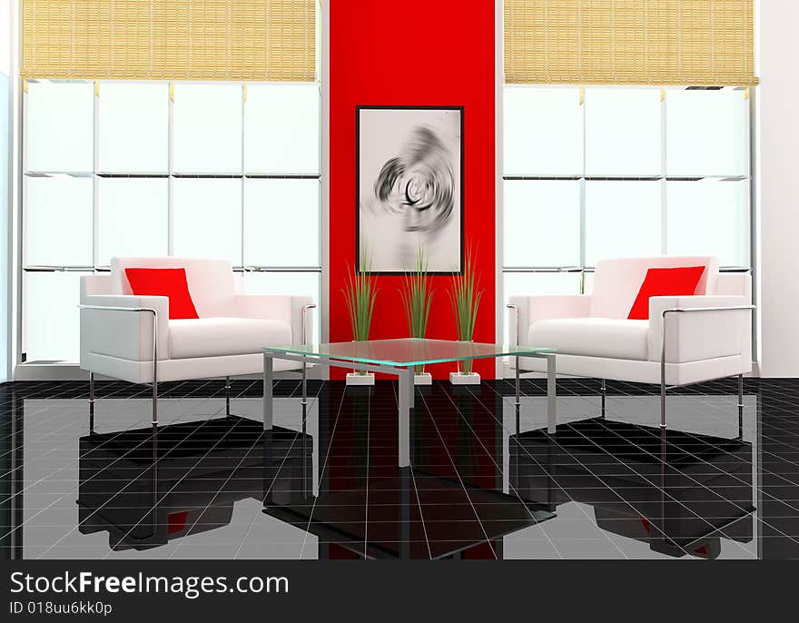 Modern interior with furniture for office