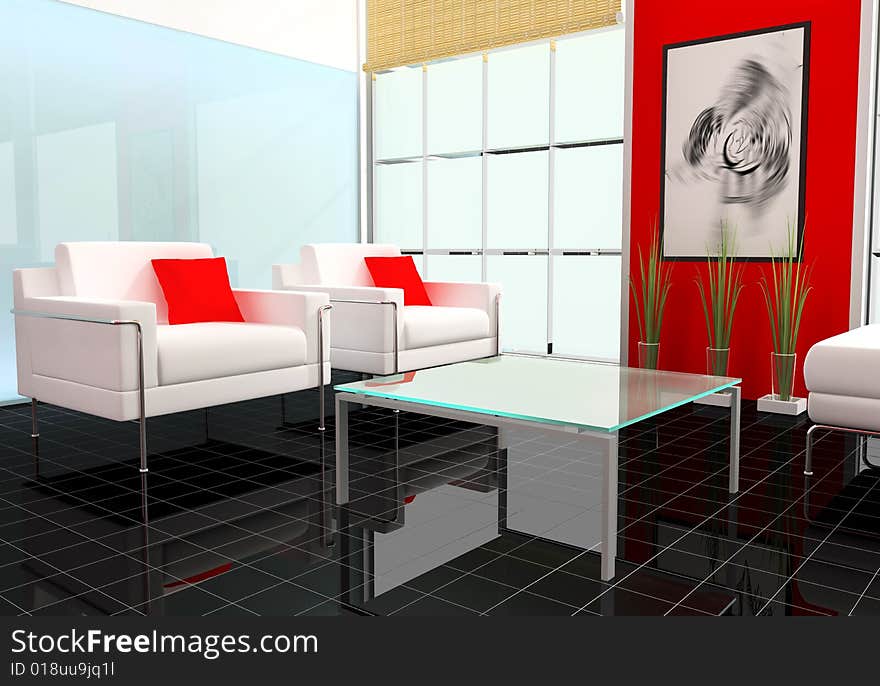 Modern interior with furniture for office