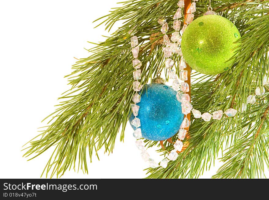 Decorated christmas fir branch