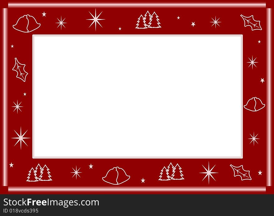 Winter frame with trees, mistletoe, bells and stars