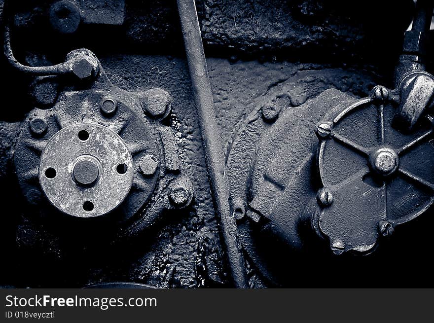 Close-up old diesel car engine. Close-up old diesel car engine