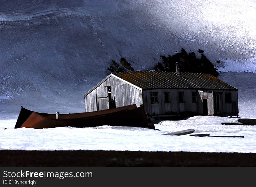 Old house in antarctic continent