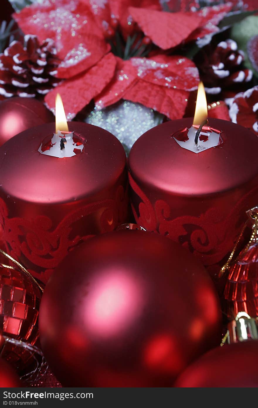 Red sphere and candles like new year's decoration