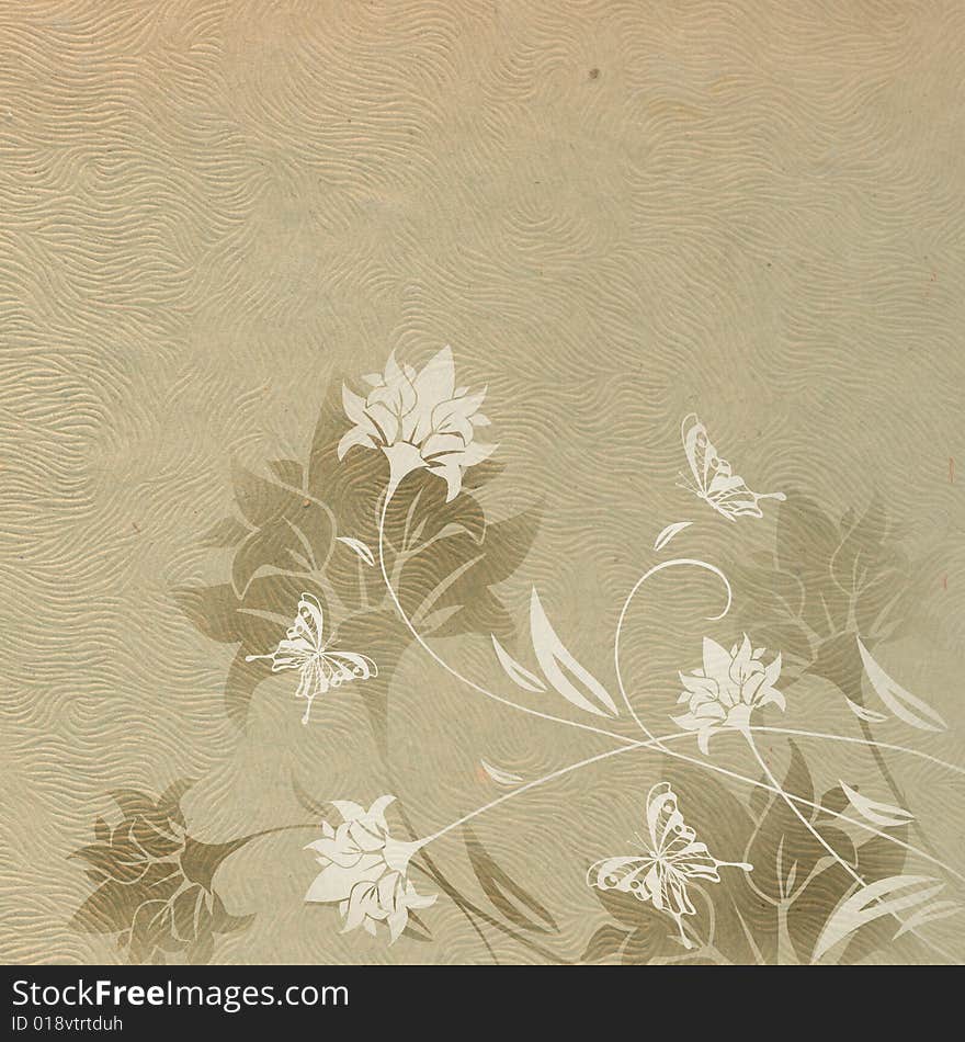 Old paper with flowers and butterflies pattern. Old paper with flowers and butterflies pattern