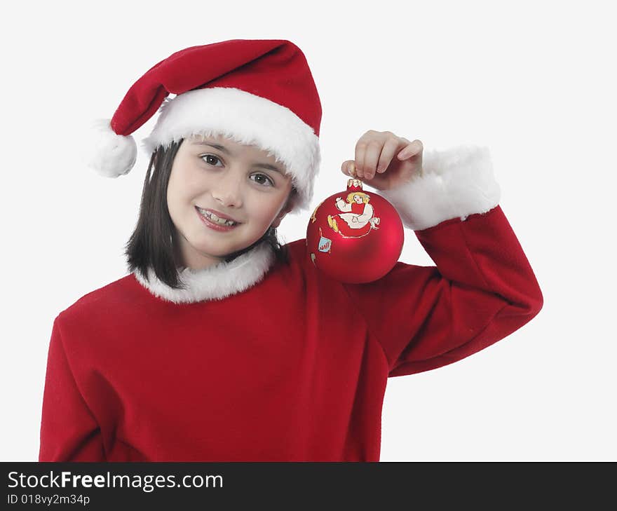 Beautiful little girl with christmas decoration isolated background. Beautiful little girl with christmas decoration isolated background