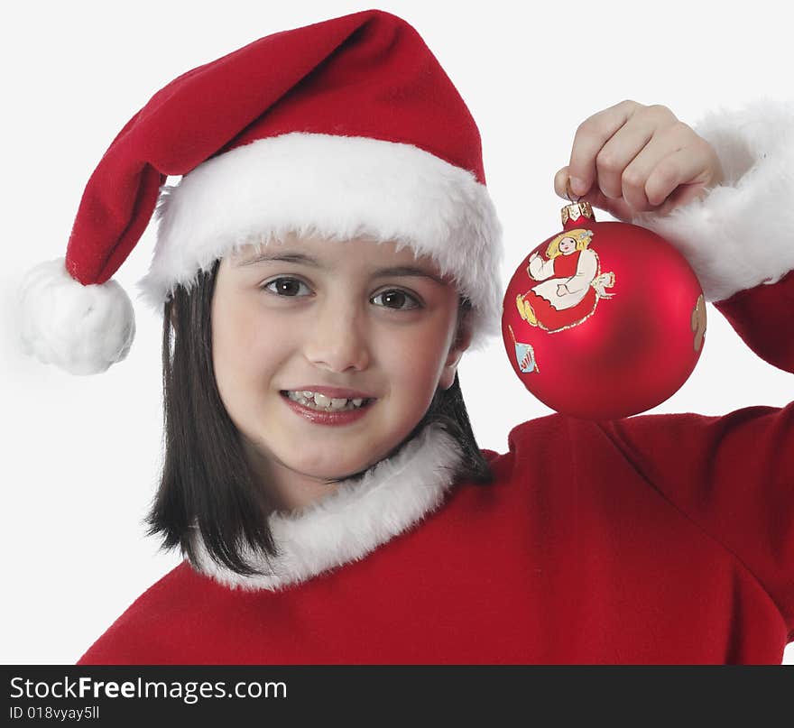 Beautiful little girl with christmas decoration isolated background. Beautiful little girl with christmas decoration isolated background