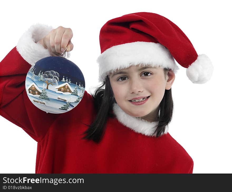 Beautiful little girl with christmas decoration isolated background. Beautiful little girl with christmas decoration isolated background