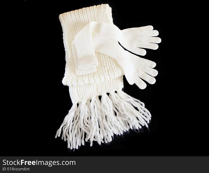 Knitted woolen scarf and gloves