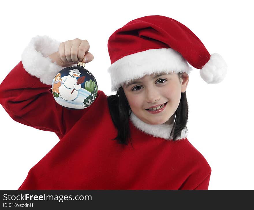 Beautiful little girl with christmas decoration isolated background. Beautiful little girl with christmas decoration isolated background