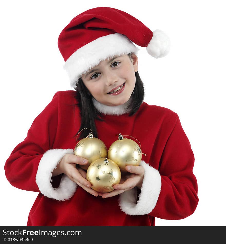 Beautiful little girl with christmas decoration isolated background. Beautiful little girl with christmas decoration isolated background