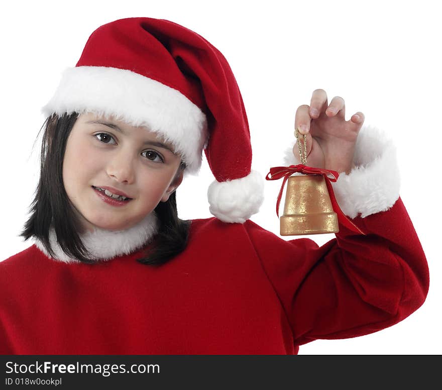 Beautiful little girl with christmas decoration isolated background. Beautiful little girl with christmas decoration isolated background