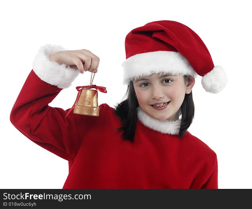 Beautiful little girl with christmas decoration isolated background. Beautiful little girl with christmas decoration isolated background