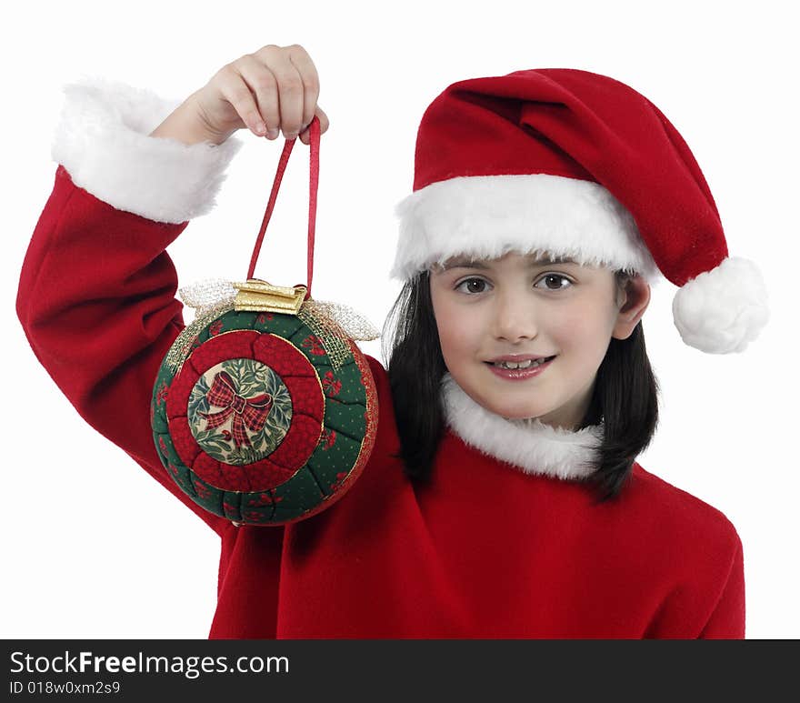 Beautiful little girl with christmas decoration isolated background. Beautiful little girl with christmas decoration isolated background