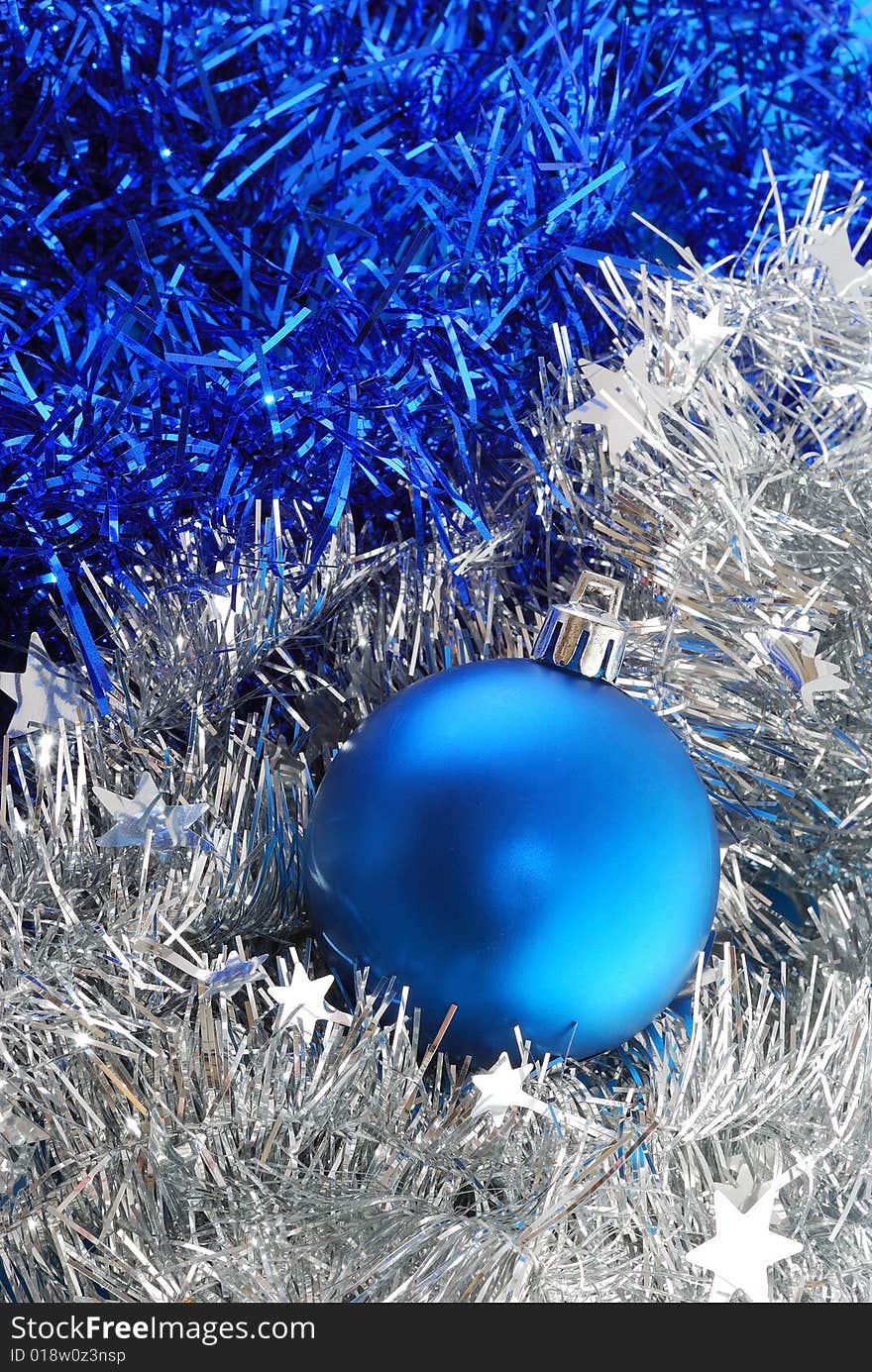 Christmas ball decorations on tinsel