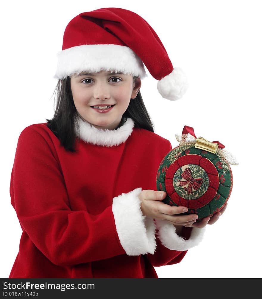 Beautiful little girl with christmas decoration isolated background. Beautiful little girl with christmas decoration isolated background