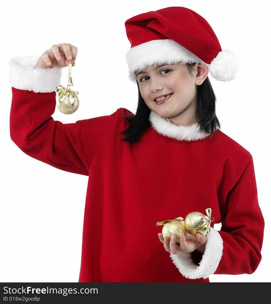 Beautiful little girl with christmas decoration isolated background. Beautiful little girl with christmas decoration isolated background