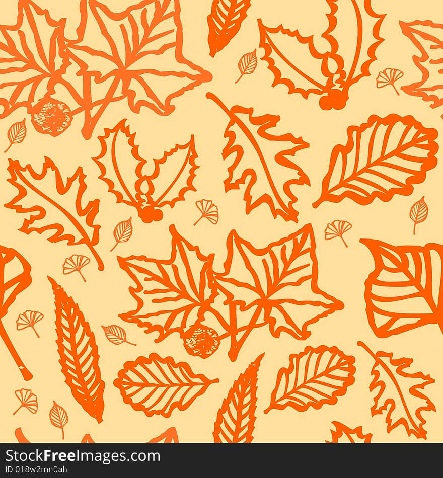 Background of various fallen leaves in yellow and orange/brown colours, seamless tile. Background of various fallen leaves in yellow and orange/brown colours, seamless tile.