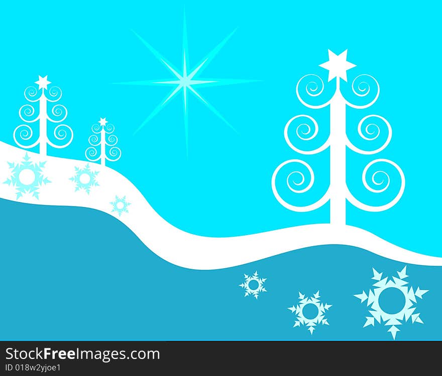 Christmas tree and blue star. Vector illustration. Christmas tree and blue star. Vector illustration.