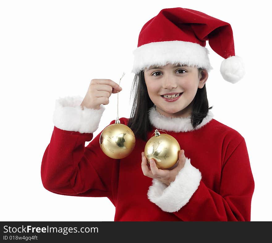 Beautiful little girl playing with christmas decoration. Beautiful little girl playing with christmas decoration