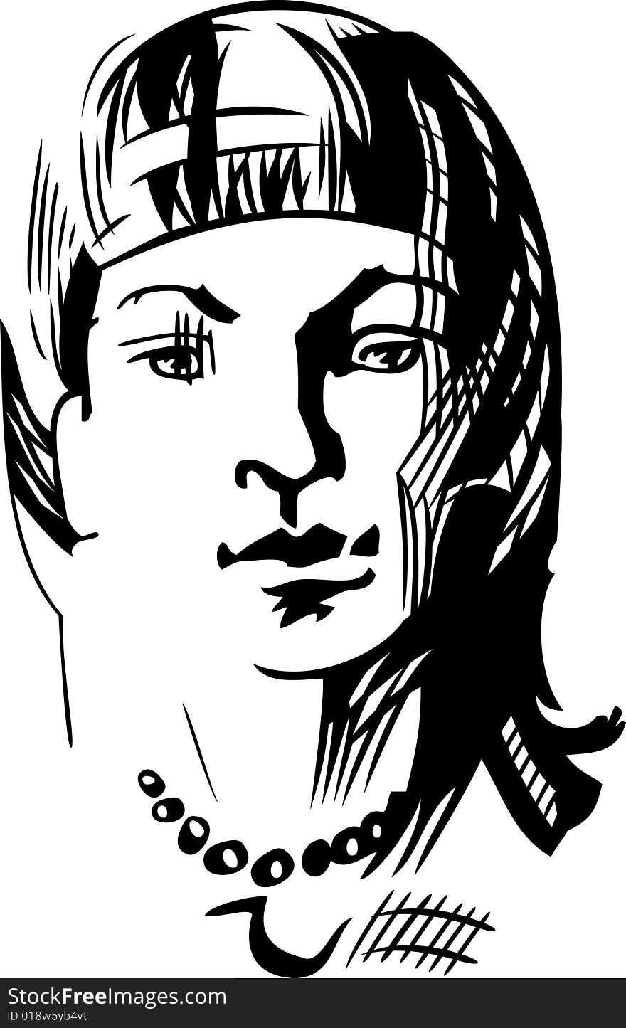 Line art drawing of the girl, pen and ink stylized. Line art drawing of the girl, pen and ink stylized