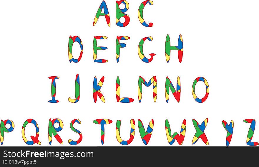 The English alphabet. Cheerful multi-coloured letters.