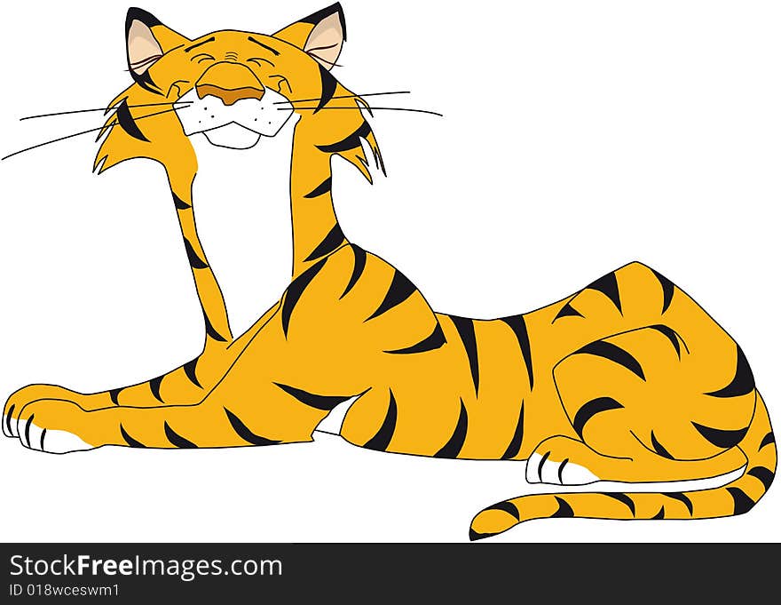 Illustration of a resting tiger, comic style, happy mood. Illustration of a resting tiger, comic style, happy mood