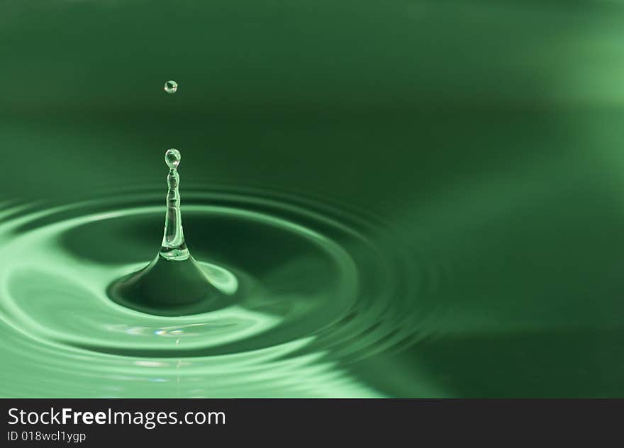 Water droplets close up in green. Water droplets close up in green